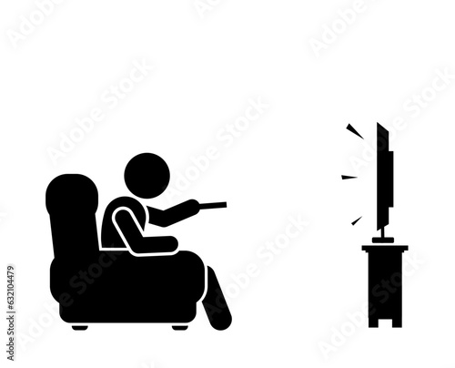 illustration stick figure,stickman,pictogram. watching tv, watching television