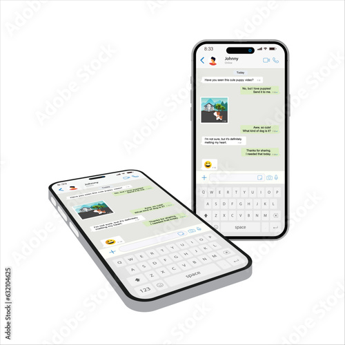 Smartphone Perspective View. Message Bubble Chats for Smartphones with Vector Chat Boxes Designed for Mobile Messaging Applications. Vector.