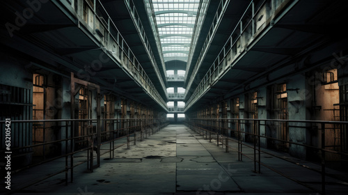 Rows of prison cells  prison interior.