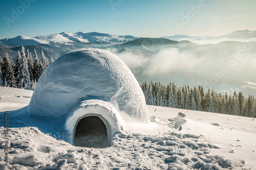 Real snow igloo in sunny winter mountains © Volodymyr Shevchuk