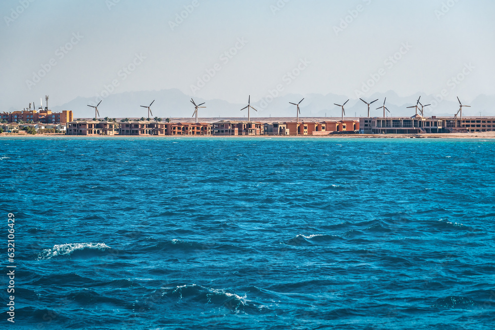 Wind farm for electric power production, near the sea