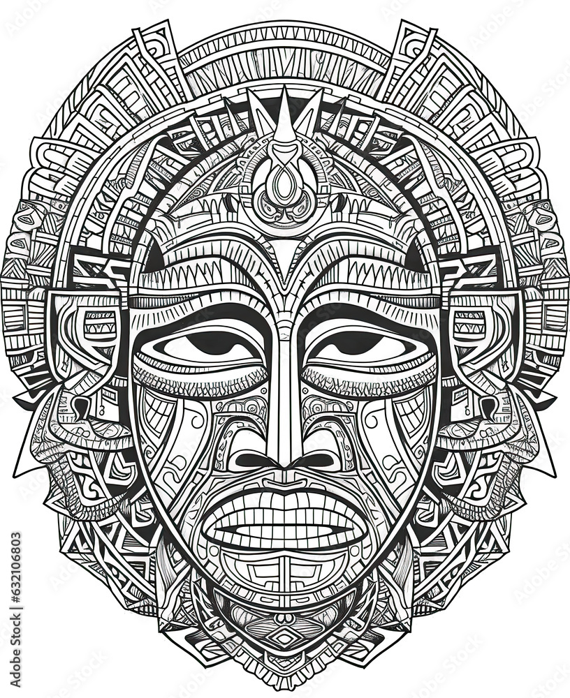 Mandala, black and white illustration for coloring mask.