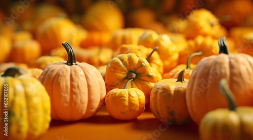 Pumpkins on a Minimalistic Yellow Background 