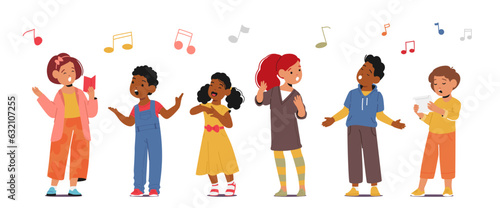 Joyful Children Boys And Girls Characters Singing Songs With Pure Enthusiasm, Spreading Happiness, Vector Illustration