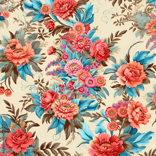 seamless pattern with flowers,leaf,decoration,spring,pink,vintage,Ai generated