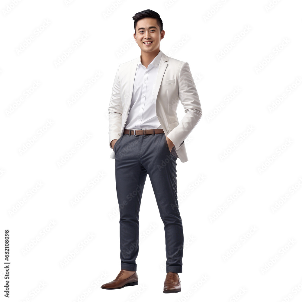 Full body Young handsome asian business man happy face smiling  - obrazy, fototapety, plakaty 