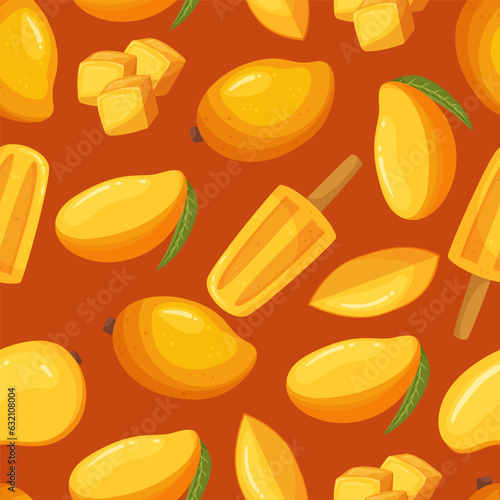 Seamless Pattern Adorned With Vibrant Mango Fruits And Ice Cream, Creating A Lively And Tropical Tile Design