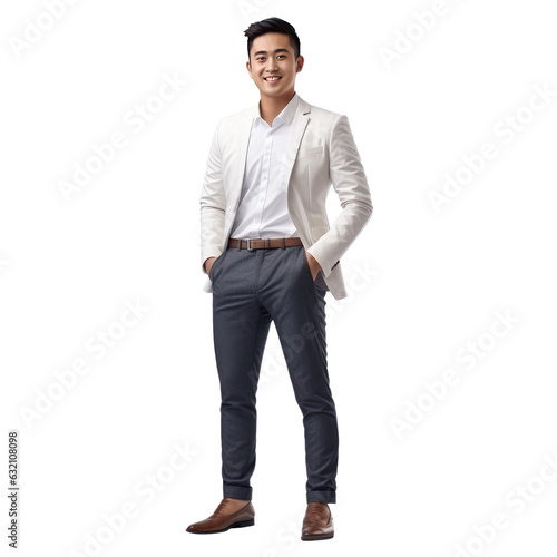 Full body Young handsome asian business man happy face smiling 