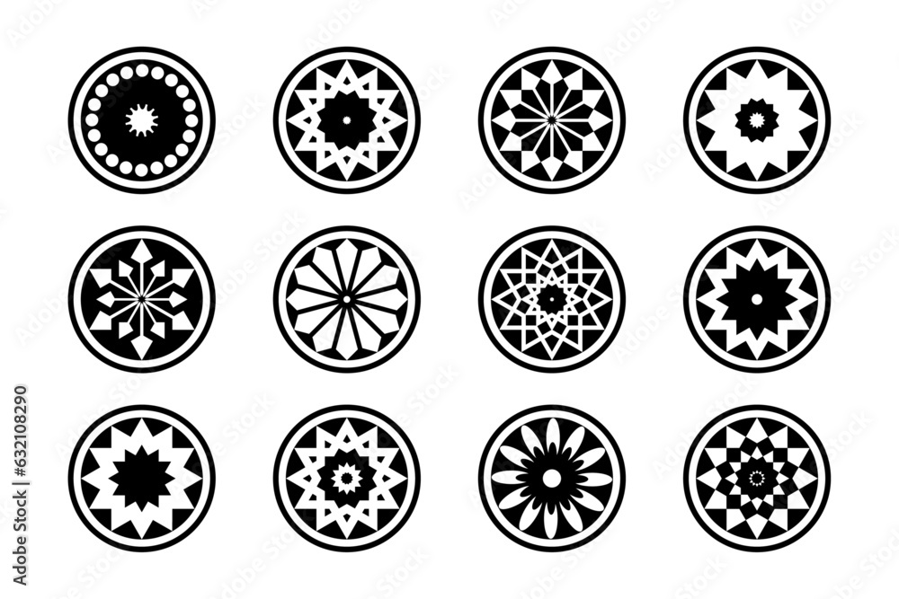 Radial Circle Design Elements. Abstract Circular Black and White Icons. Radial Circle Design Elements. Abstract Circular Black and White Icons.