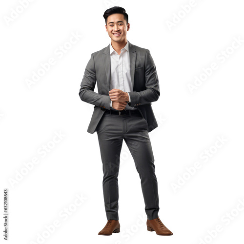 Full body Young handsome asian business man happy face smiling 