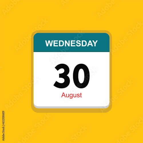 august 30 wednesday icon with yellow background, calender icon
