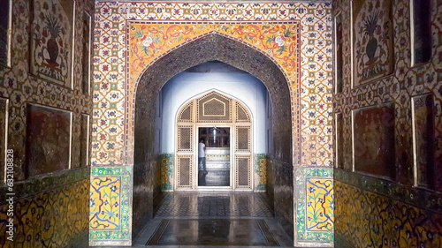 Tomb of Jahangir - May, 05, 2018: Lahore, Pakistan. Queen Nur Jahan built the Mausoleum in 1637. There are 99 names of Allah written on the grave. It was looted of its all Jems by Ranjit Singh army.