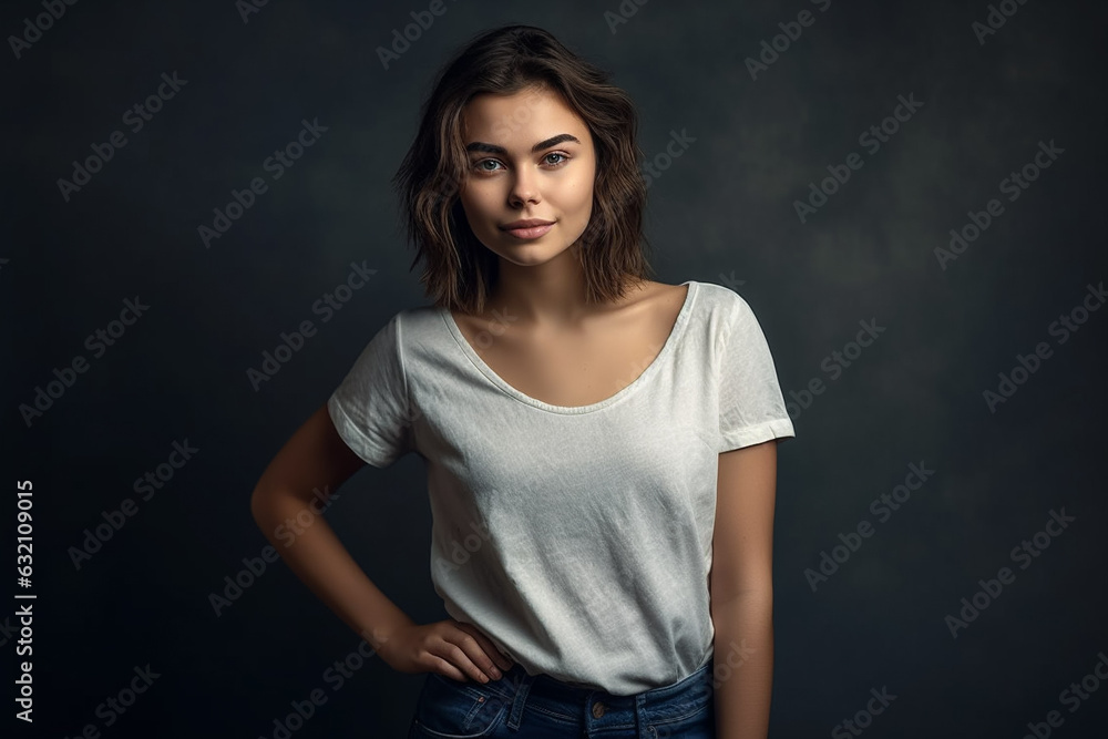 Cheerful Woman Smiling in Studio. Generative AI. Cheerful Woman Smiling in Studio. Generative AI.