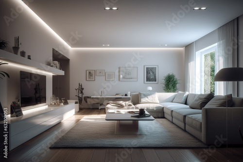 Luxurious living room showcasing stunning architecture. Generative AI.