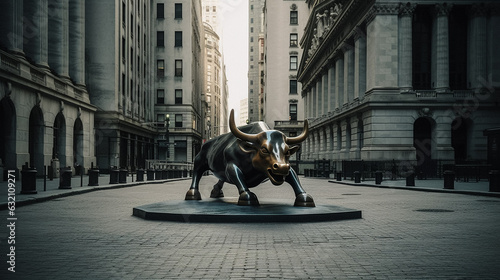 The bull of wall street, Charging Bull statue. Generative AI. © Brastock Images / AI