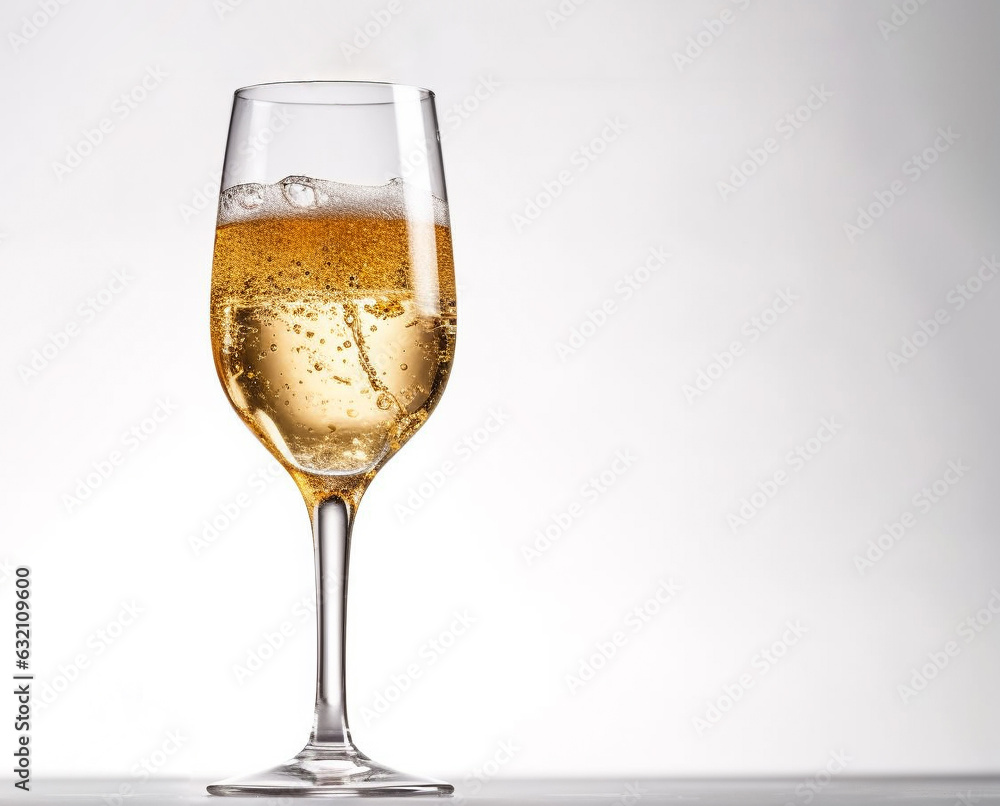 A glass of champagne in white background. Generative AI. A glass of champagne in white background. Generative AI.