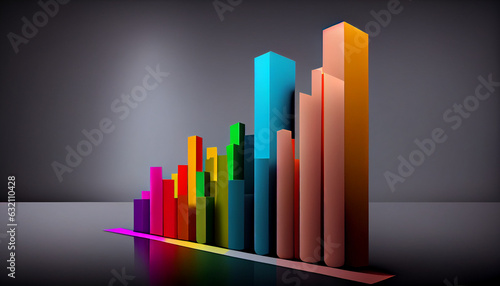 Abstract 3D growth chart ascending coloured bars on solid colour background  abstract graph  Ai generated image 