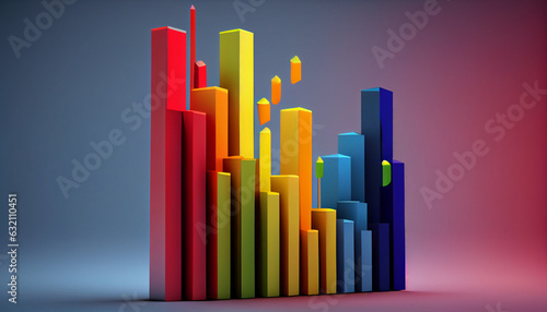 Abstract 3D growth chart ascending coloured bars on solid colour background  abstract graph  Ai generated image 