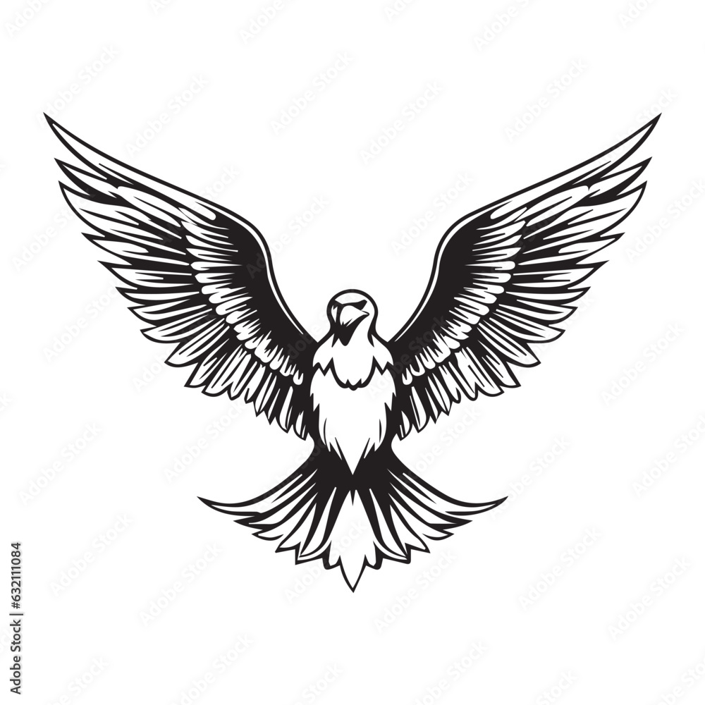 Fototapeta premium Eagle, hawk, falcon emblem with spread wings, heraldic symbol, bird, predator, wild animal, design,