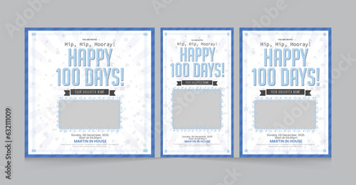 Baby's first 100 days celebrating party invitation card Instagram stories and square banner design