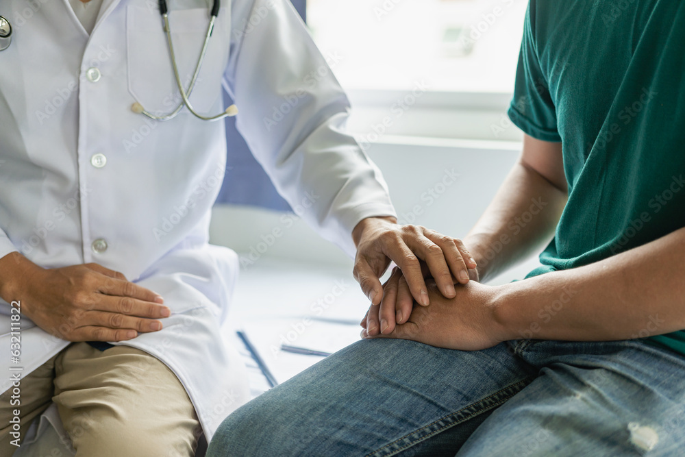 doctor and patient discussing symptoms Discuss problems with patients about medicines and treatment methods, diagnose, sit down and talk. At the table near the window in the hospital medicine concept doctor and patient discussing symptoms Discuss problems with patients about medicines and treatment methods, diagnose, sit down and talk. At the table near the window in the hospital medicine concept