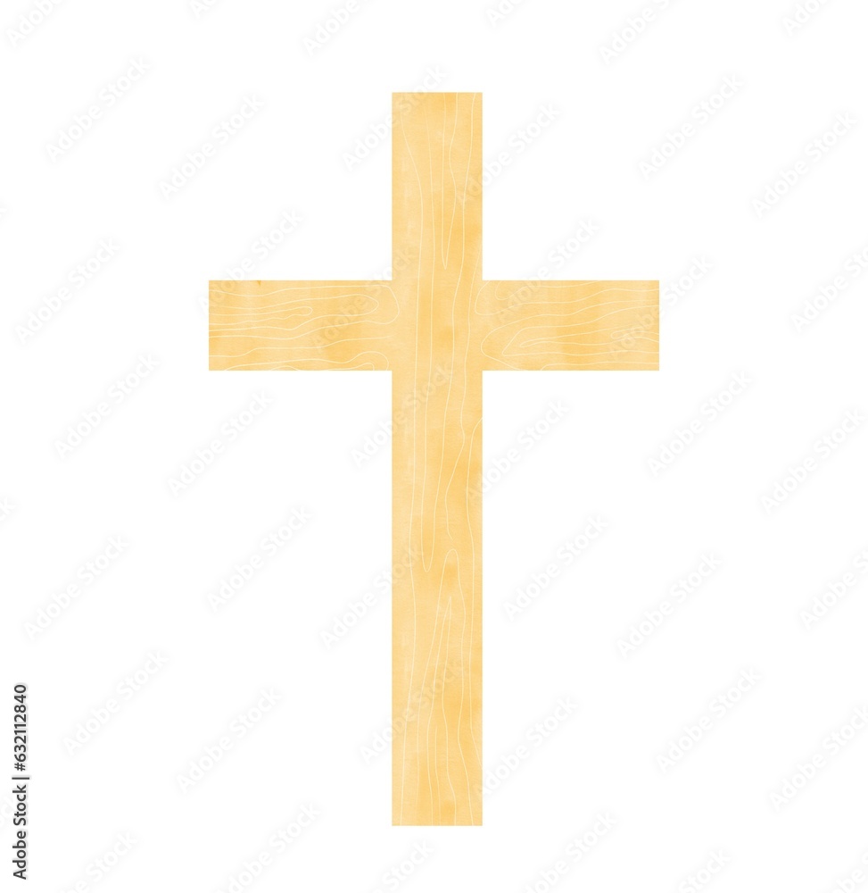 Symbol of Christianity, cross watercolor on white background.  Religious foliage illustration for Easter Christian, Baptism, and First Communion Designs. Frame. First communion cross.