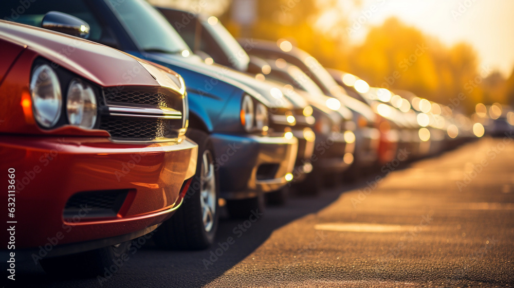 A row of Cars Closeup Parked at a Car Lot