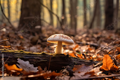 fall morning mushroom closeup in the woods of nationalpark eife photo