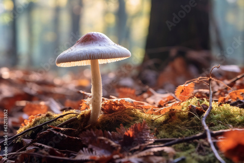fall morning mushroom closeup in the woods of nationalpark eife