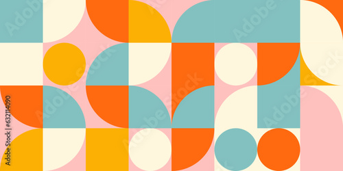 Wallpaper Mural Retro geometric aesthetics. Bauhaus and avant-garde inspired vector background with abstract simple shapes like circle, square, semi circle. Colorful pattern in nostalgic pastel colors. Torontodigital.ca