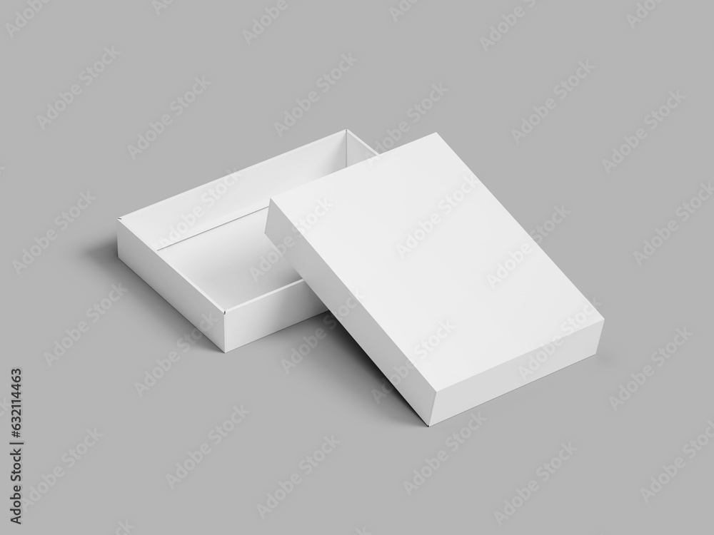 White Blank Box Packaging with Lid 3D Mockup White Blank Box Packaging with Lid 3D Mockup