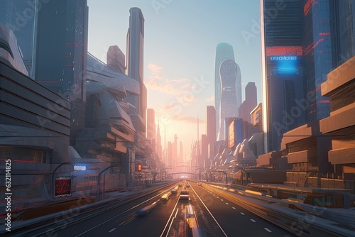 a cinematic background set in a futuristic metro city. Generative AI.