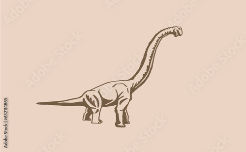 Graphical vintage illustration of diplodocus on sepia background,vector illustration, dinosaur with long neck photo