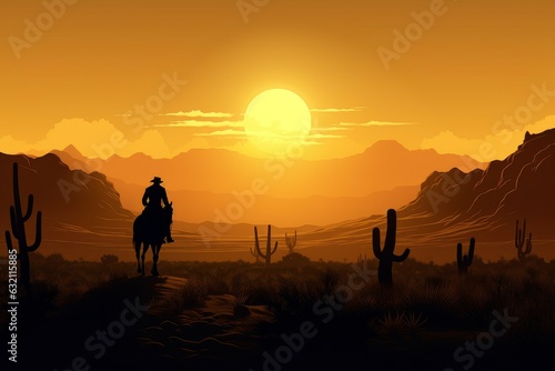 Wild west cowboy sunset. Generate Ai