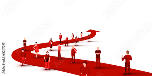 Large group of people on arrow, business, and technology.