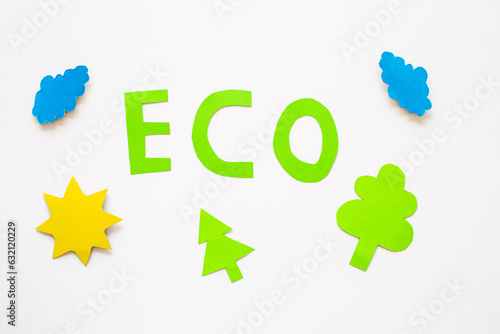 Childs paper word Eco. Protection ecology concept. Kids creativity