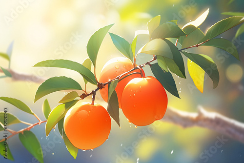 frosty solar term, autumn persimmon fruit harvest illustration