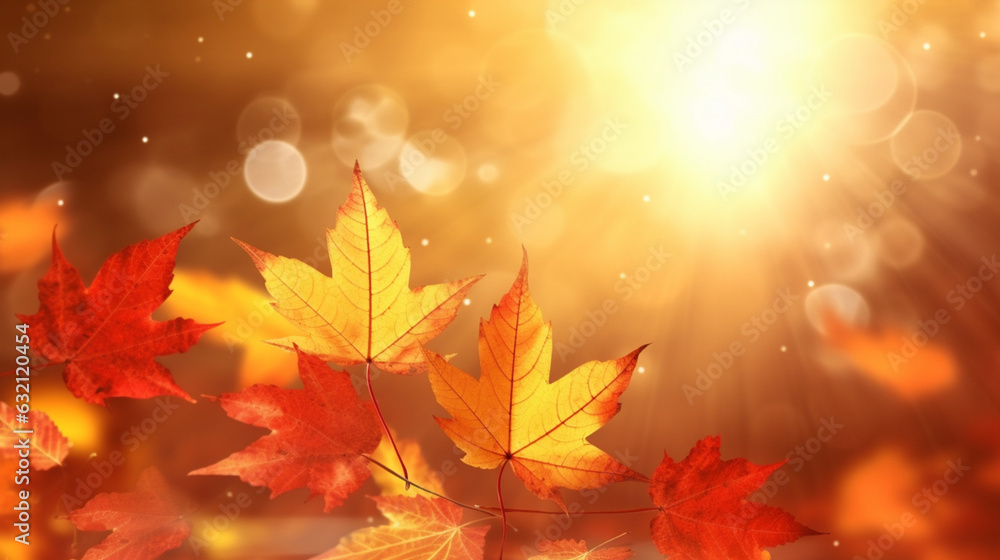 Ambiance automnale, feuilles rouges, oranges, jaunes, dorés sur les branches d'un arbre. Arrière-plan de flou et lumière. Automne, feuilles mortes. Pour conception et création graphique Ambiance automnale, feuilles rouges, oranges, jaunes, dorés sur les branches d'un arbre. Arrière-plan de flou et lumière. Automne, feuilles mortes. Pour conception et création graphique