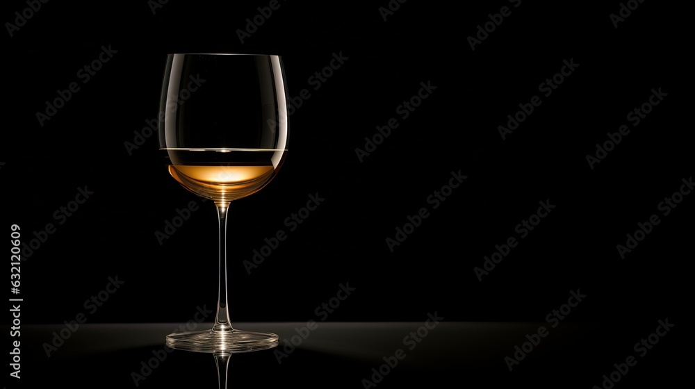 a glass of wine on a black background with a reflection. generative ai a glass of wine on a black background with a reflection. generative ai