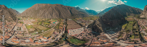 Ollantaytambo view 360, Inca ruins and archaeological site in the Sacred Valley Fototapet