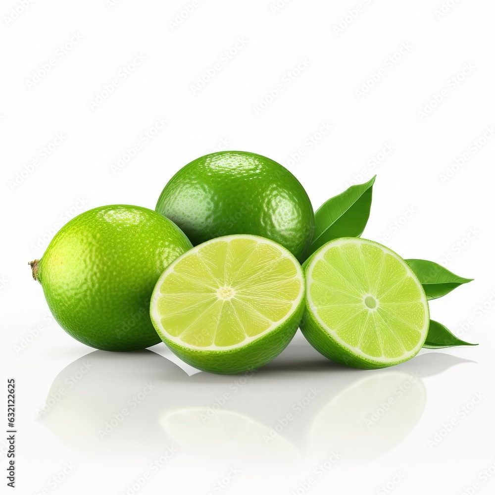Limes on white background. Fresh fruits. Healthy food concept Limes on white background. Fresh fruits. Healthy food concept