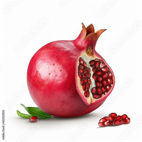 Pomegranate on white background. Fresh fruits. Healthy food concept