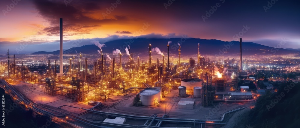 oil refinery field at night, the petrochemical industry, Generative AI oil refinery field at night, the petrochemical industry, Generative AI