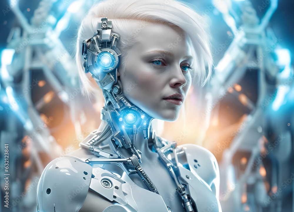 Cyborg lady on the star vessel, AI generated tech portrait Cyborg lady on the star vessel, AI generated tech portrait