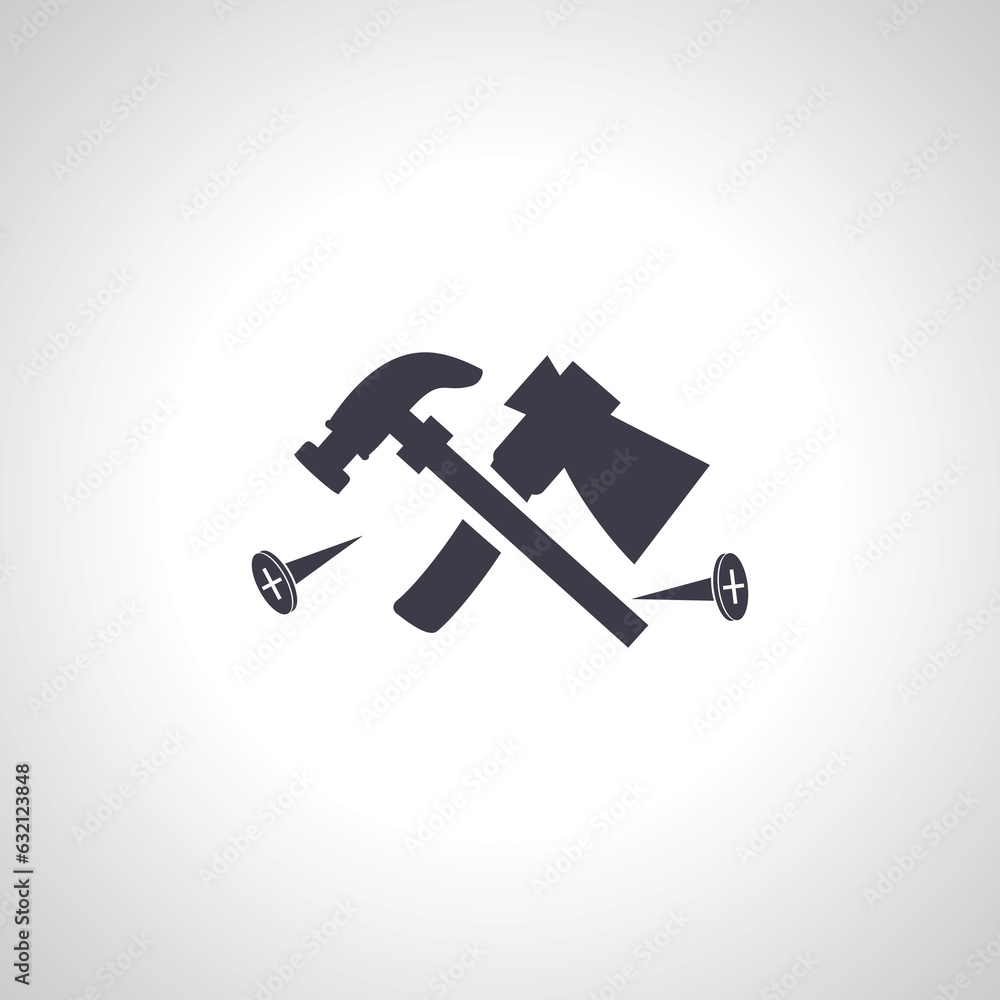 ax with hammer isolated icon ax with hammer isolated icon