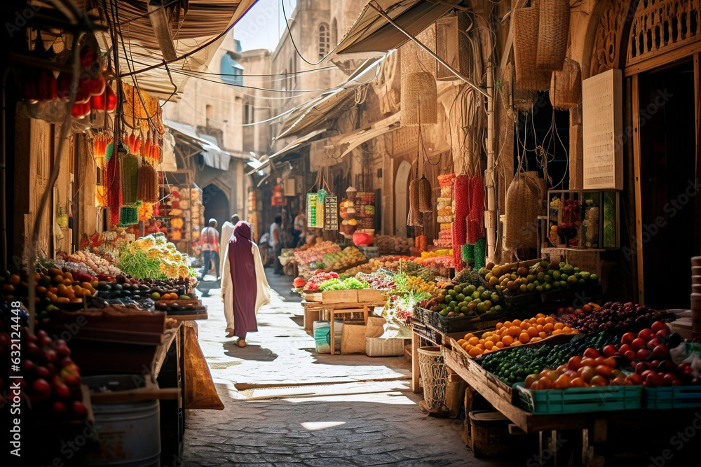 old arabic bazaar shopping in outdoor market. fruit and vegetables