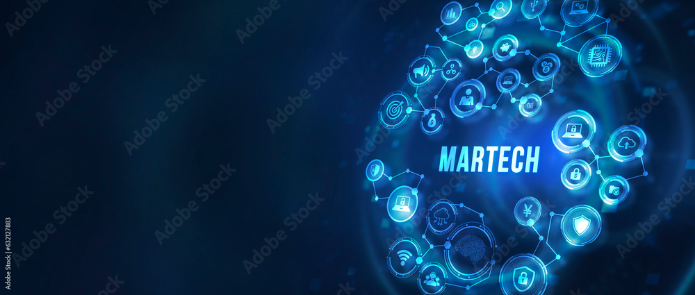 Internet, business, Technology and network concept. Martech marketing technology concept on virtual screen interface. 3d illustration Internet, business, Technology and network concept. Martech marketing technology concept on virtual screen interface. 3d illustration
