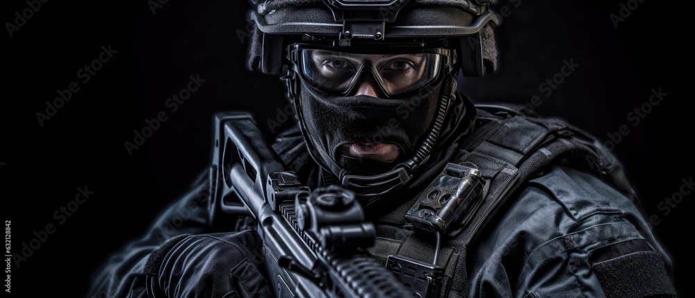 a special forces soldier police with high technology gun and weapon, Generative AI