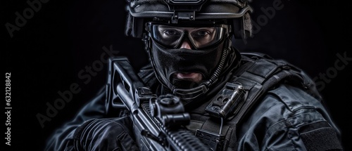 a special forces soldier police with high technology gun and weapon, Generative AI