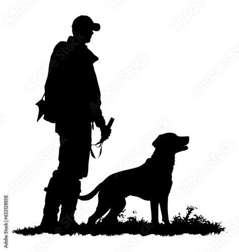 Hunting silhouette of a person with a dog photo